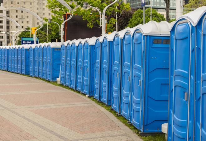 Seasonal porta potty units set up at a Hobbs, New Mexico venue